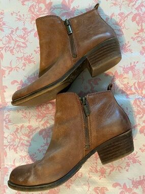 Women’s Brown Leather Ankle Boot with Side Zip, Lucky brand